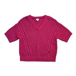 Sundance Pink Textured Knit Sweater Top V Neck Short Sleeve Size XS